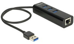 Delock 3-port USB 3.0 Hub + Gigabit Black